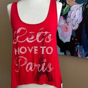 Sugar High “Let’s Move to Paris” Red Graphic Tank Top Women's Size Small